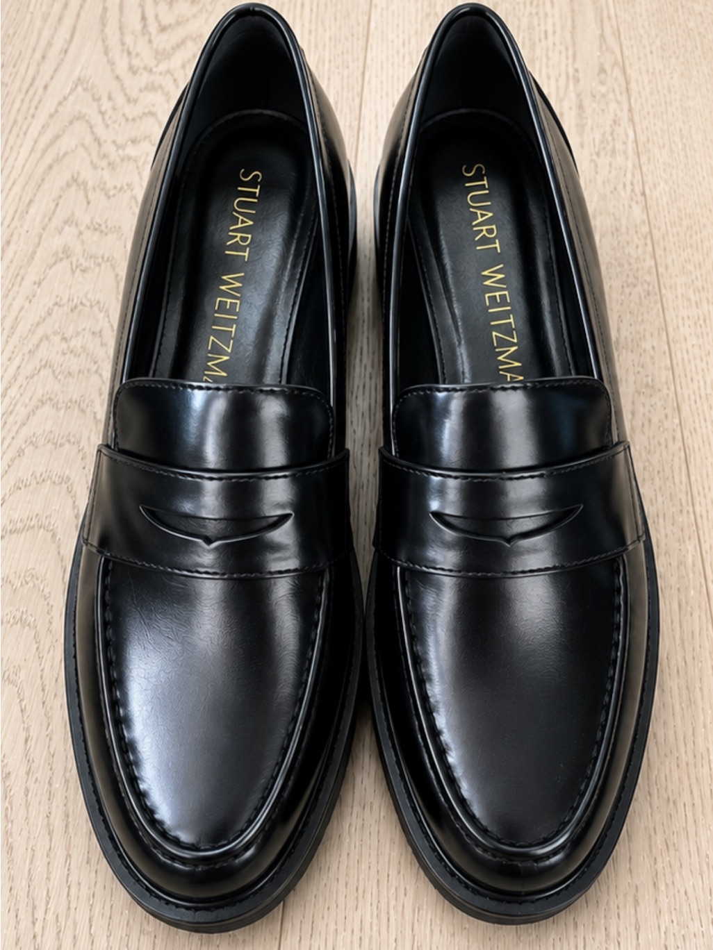 Stuart Weitzman Black Leather Penny Loafers For Women
